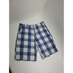 Mens OAKLEY Shorts Size 32 Navy Blue And White Plaid Zip Fly